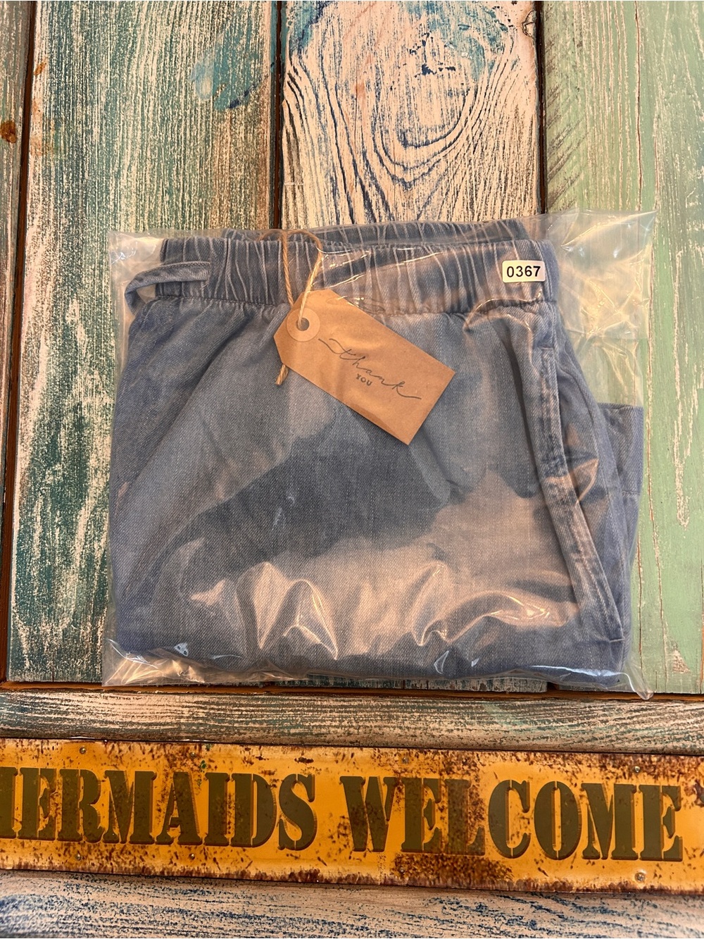 C&S by Cloth & Stone Chambray Drawstring Shorts Light Wash Blue Medium - Picture 7 of 8